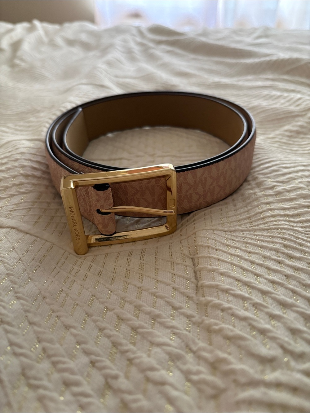 Michael Kors Pink Signature Logo Belt with Gold Buckle
